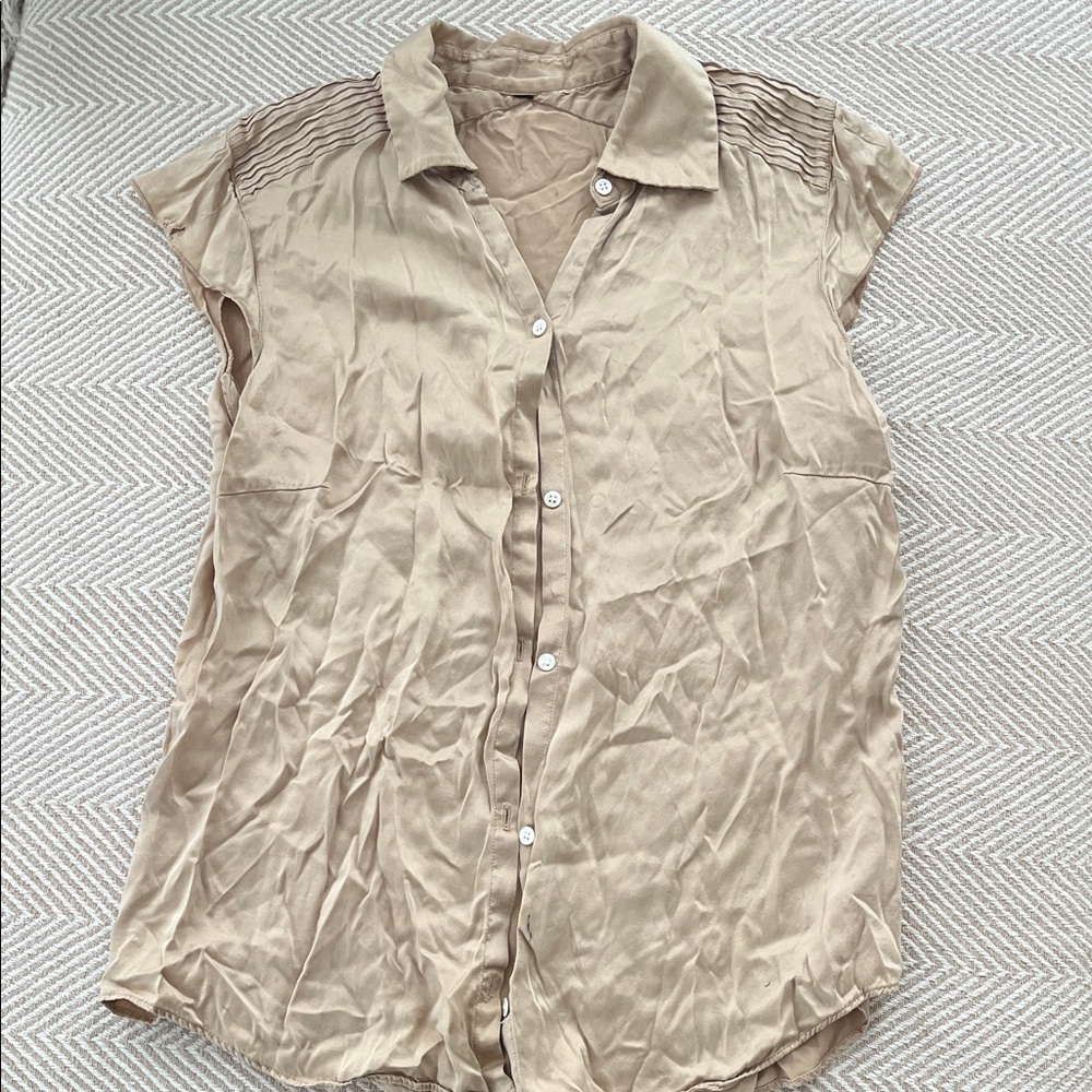 Women's silk Tan Button-Up Top